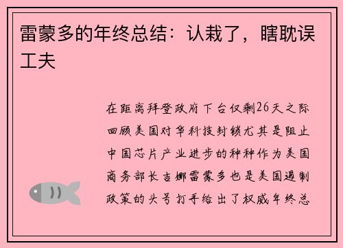 雷蒙多的年终总结：认栽了，瞎耽误工夫