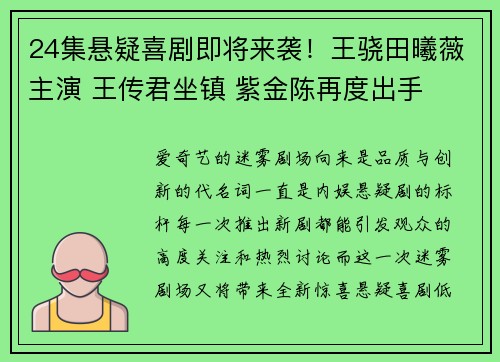 24集悬疑喜剧即将来袭！王骁田曦薇主演 王传君坐镇 紫金陈再度出手
