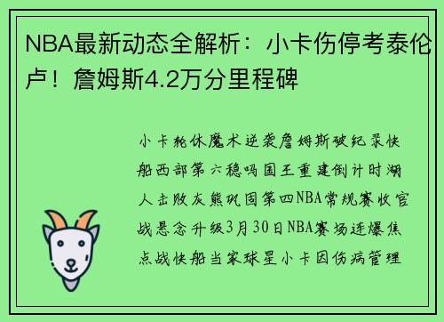 NBA最新动态全解析：小卡伤停考泰伦卢！詹姆斯4.2万分里程碑