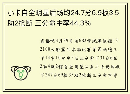 小卡自全明星后场均24.7分6.9板3.5助2抢断 三分命中率44.3%