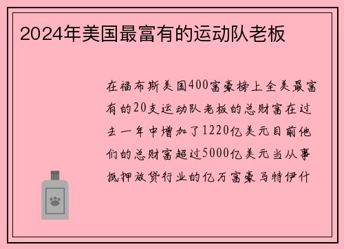 2024年美国最富有的运动队老板